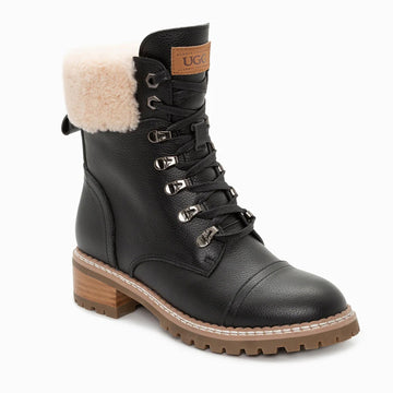 UGG Lyric Lace Up Leather Boots, for women in Black view 7