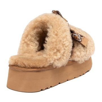 Fluffy Bow Platform Uggs, women's slippers in Chestnut view 3