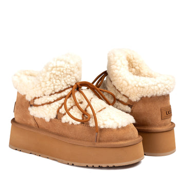 Fluffy Lace Platform Uggs, women's boots in Chestnut view 4