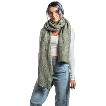 Premium Possum and Merino Wool - Jacquard Wrap, for women in Moss view 5